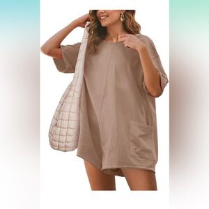 V-Neck Short Sleeve Romper in brown